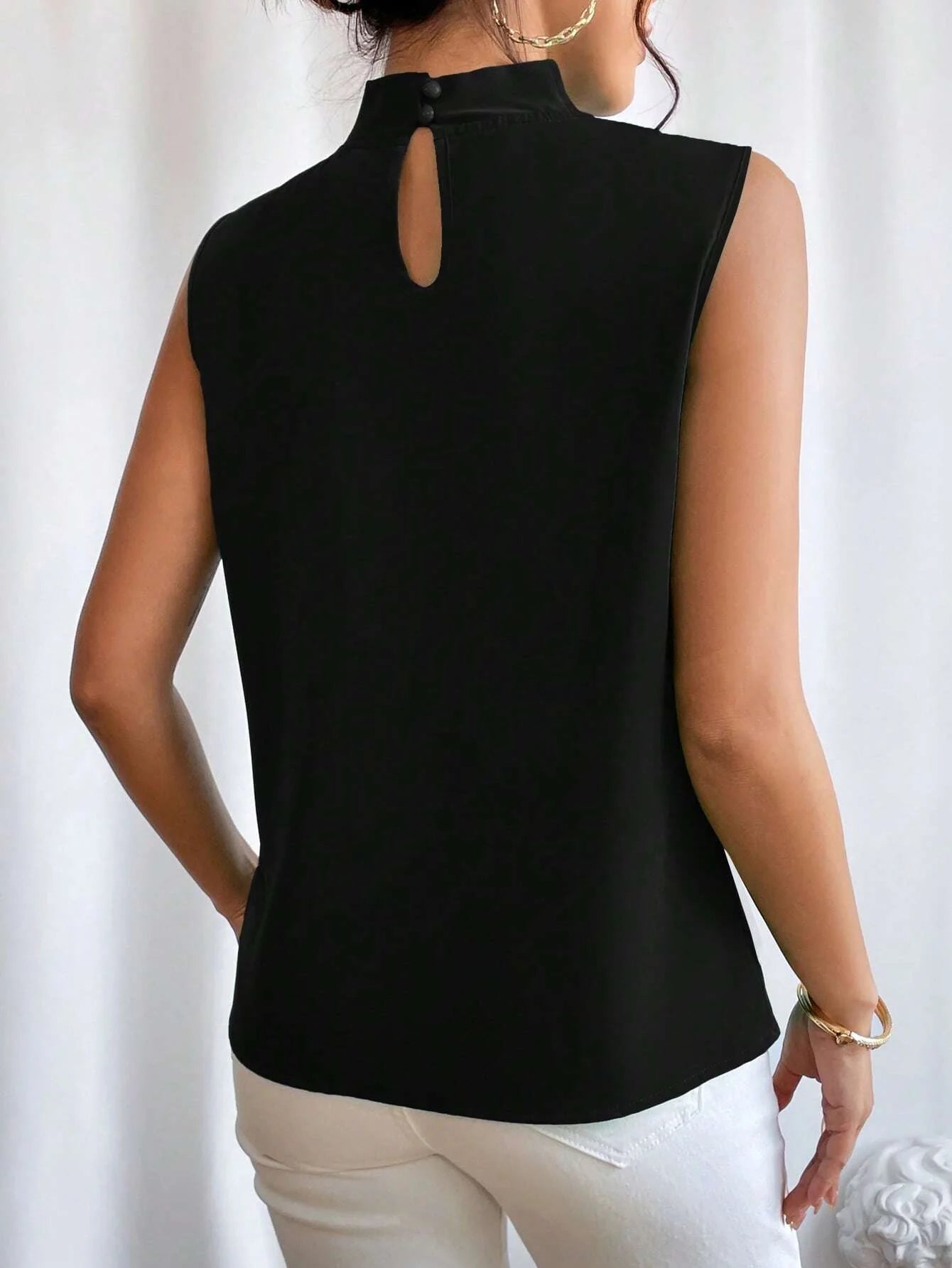 Buy SHEIN Privé Solid Criss Cross Halter Neck Sleeveless Blouse in Pakistan