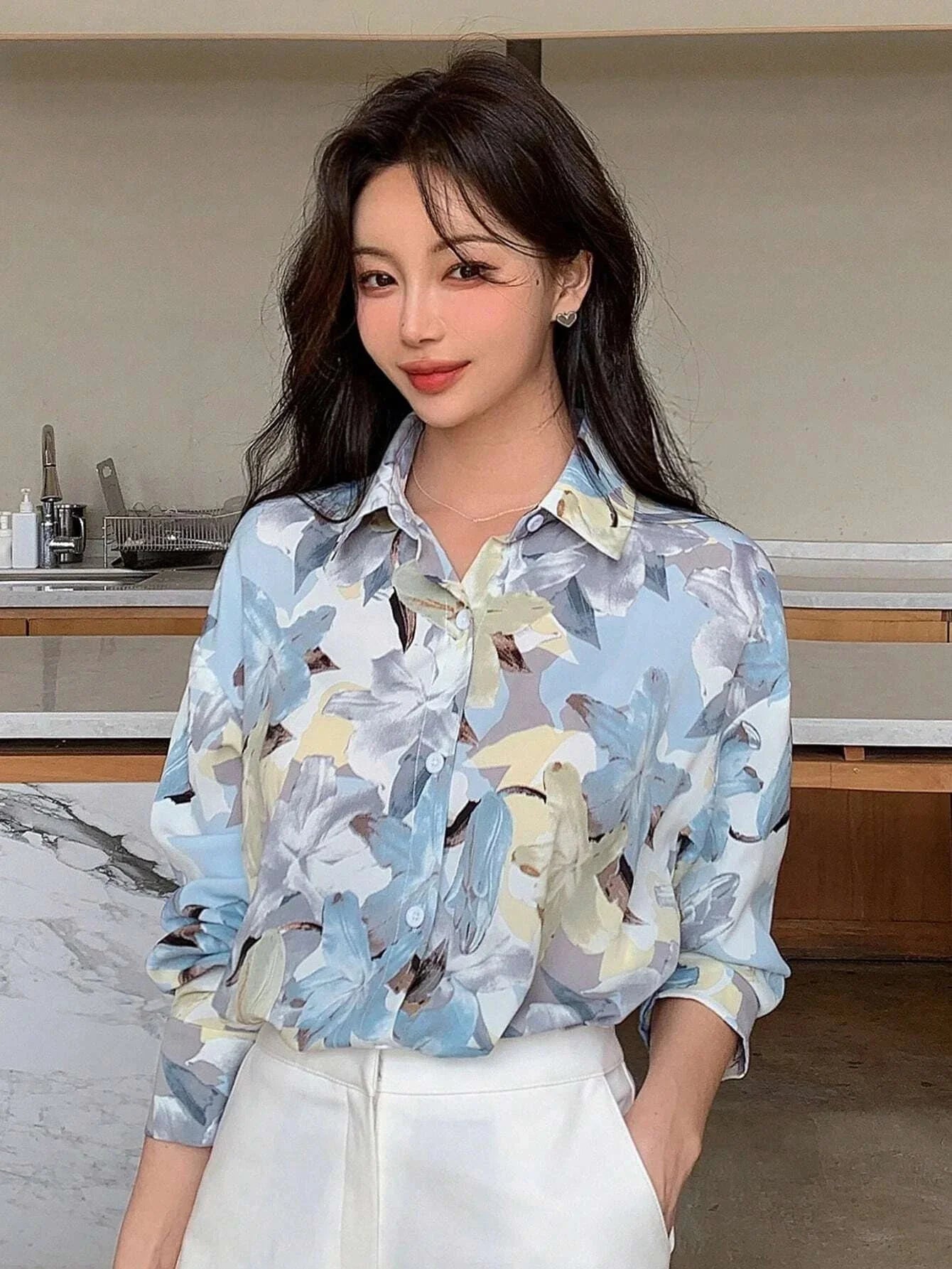 Buy SHEIN DAZY Floral Print Drop Shoulder Shirt in Pakistan