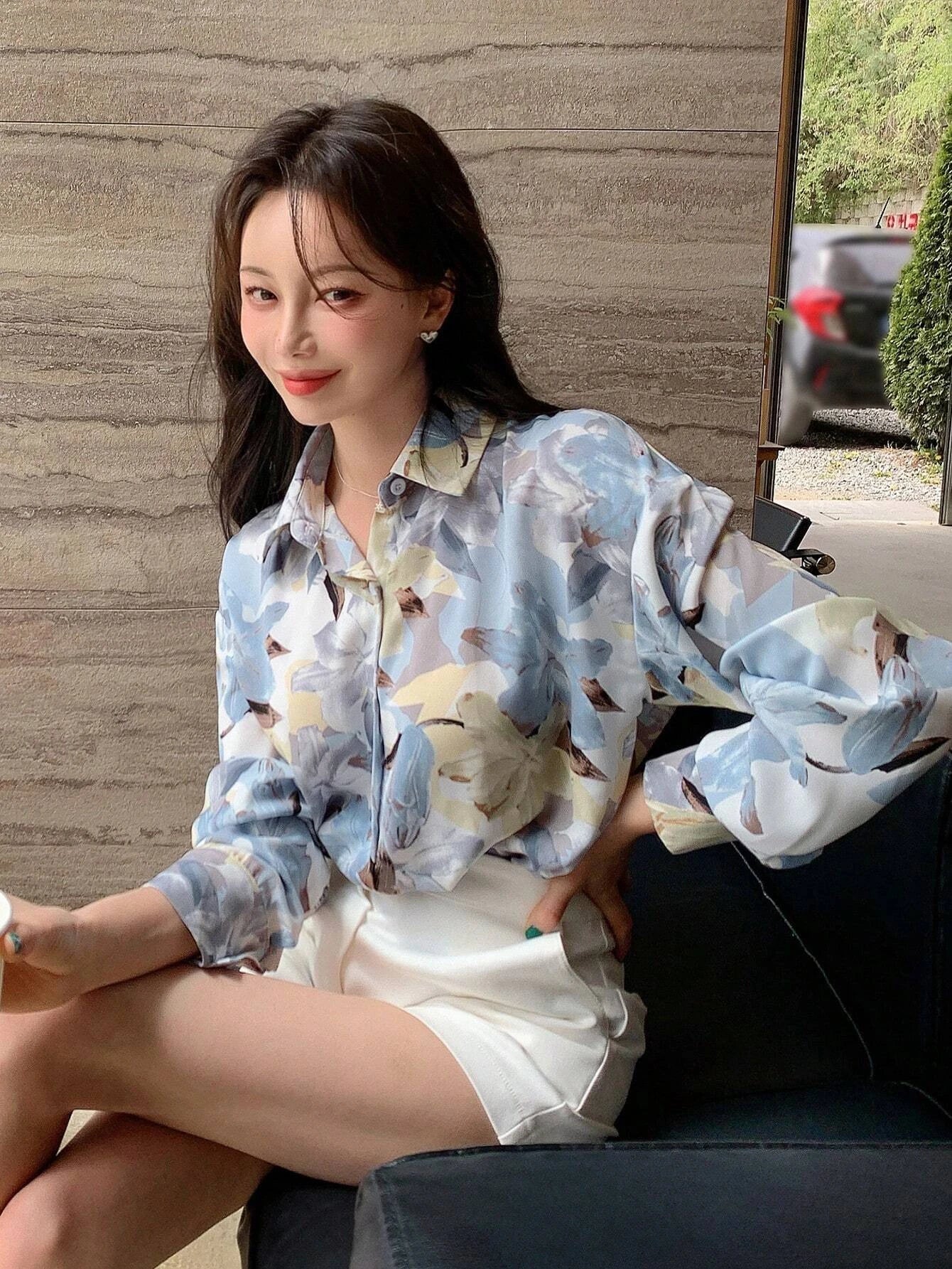Buy SHEIN DAZY Floral Print Drop Shoulder Shirt in Pakistan