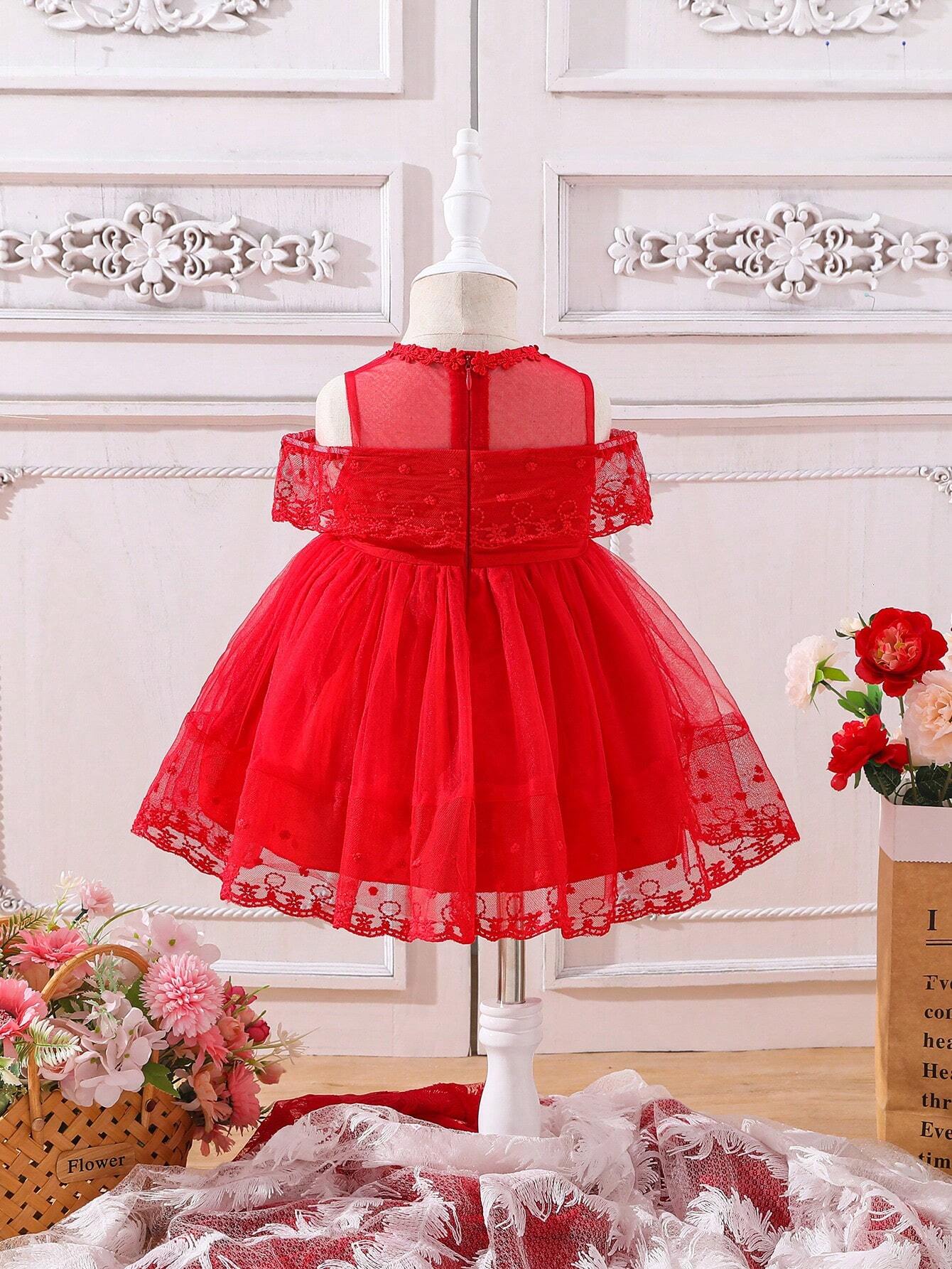 Buy SHEIN Baby Cold Shoulder Mesh Overlay Party Dress in Pakistan