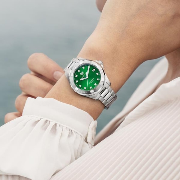 Buy Tag Heuer Aquaracer Green Dial with Diamonds Silver Steel Strap Watch for for Women - WBD1316.BA0740 in Pakistan
