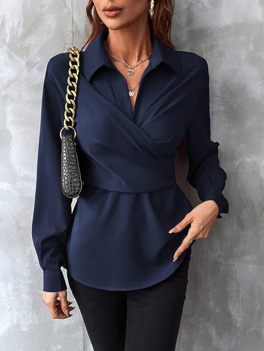 Buy SHEIN Clasi Solid Wrap Cross Tie Back Blouse in Pakistan