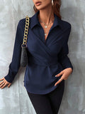 Buy SHEIN Clasi Solid Wrap Cross Tie Back Blouse in Pakistan