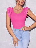 Buy SHEIN Privé Ruffle Trim Solid Tee in Pakistan