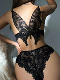 Buy SHEIN Butterfly Embroidery Floral Lace Underwire Lingerie Set in Pakistan