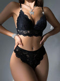 Buy SHEIN Butterfly Embroidery Floral Lace Underwire Lingerie Set in Pakistan