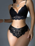 Buy SHEIN Butterfly Embroidery Floral Lace Underwire Lingerie Set in Pakistan