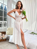 Buy SHEIN Contrast Lace Bow Front Ruffle Trim Mesh Cami Nightdress in Pakistan