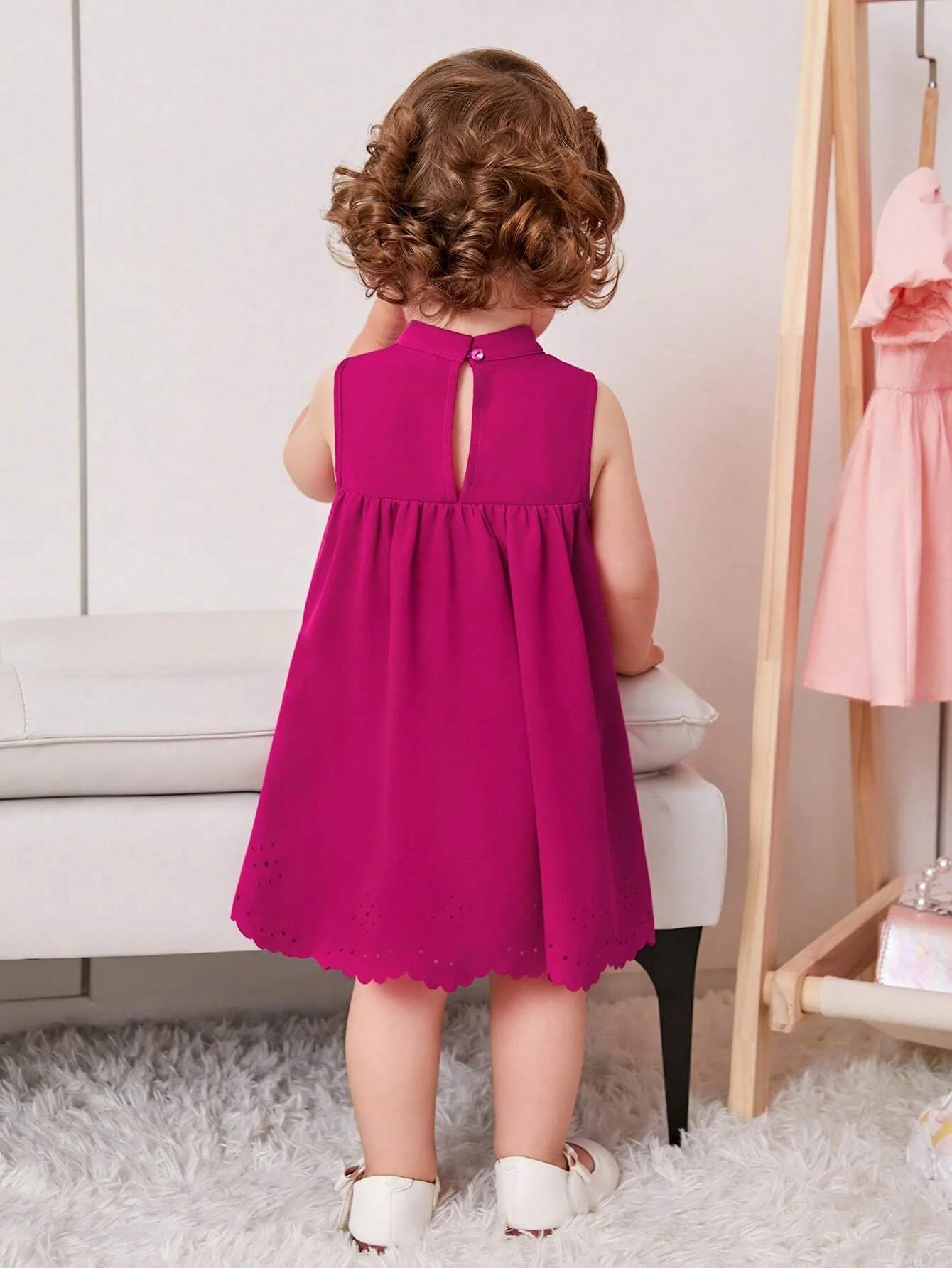 Buy SHEIN Baby Bow Front Laser Cut Out Scallop Trim Dress in Pakistan