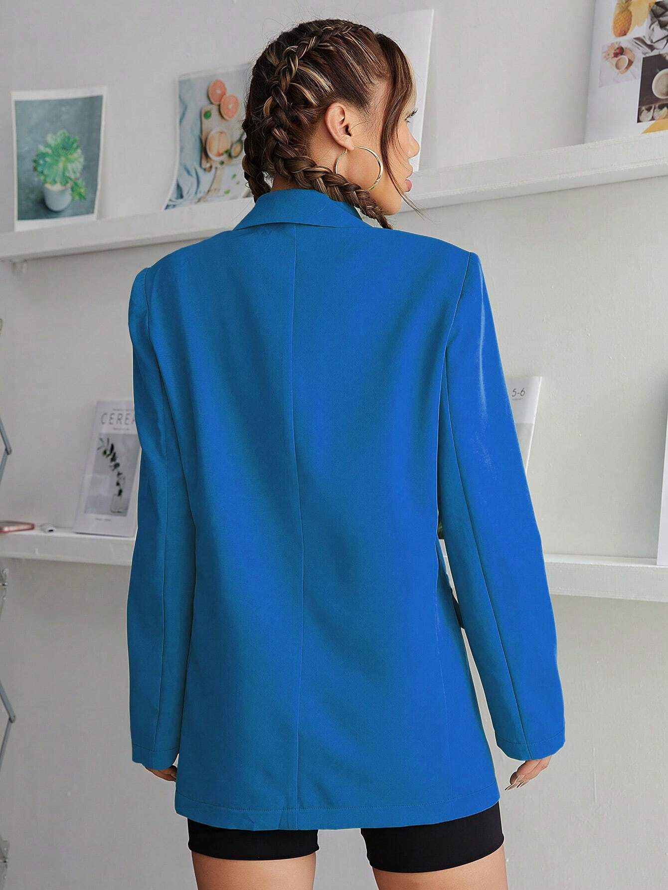 Buy SHEIN Essnce Lapel Neck Flap Detail Single Button Blazer in Pakistan