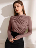 Buy SHEIN Modely Mock Neck Ruched Tee in Pakistan