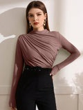 Buy SHEIN Modely Mock Neck Ruched Tee in Pakistan