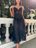 Buy SHEIN Contrast Lace Split Thigh Mesh Cami Nightdress Without Thong in Pakistan