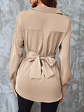 Buy SHEIN Clasi Solid Wrap Cross Tie Back Blouse in Pakistan