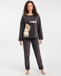 Buy Sajiero Fleece Long Sleeve Pajama Suit Dark Grey in Pakistan