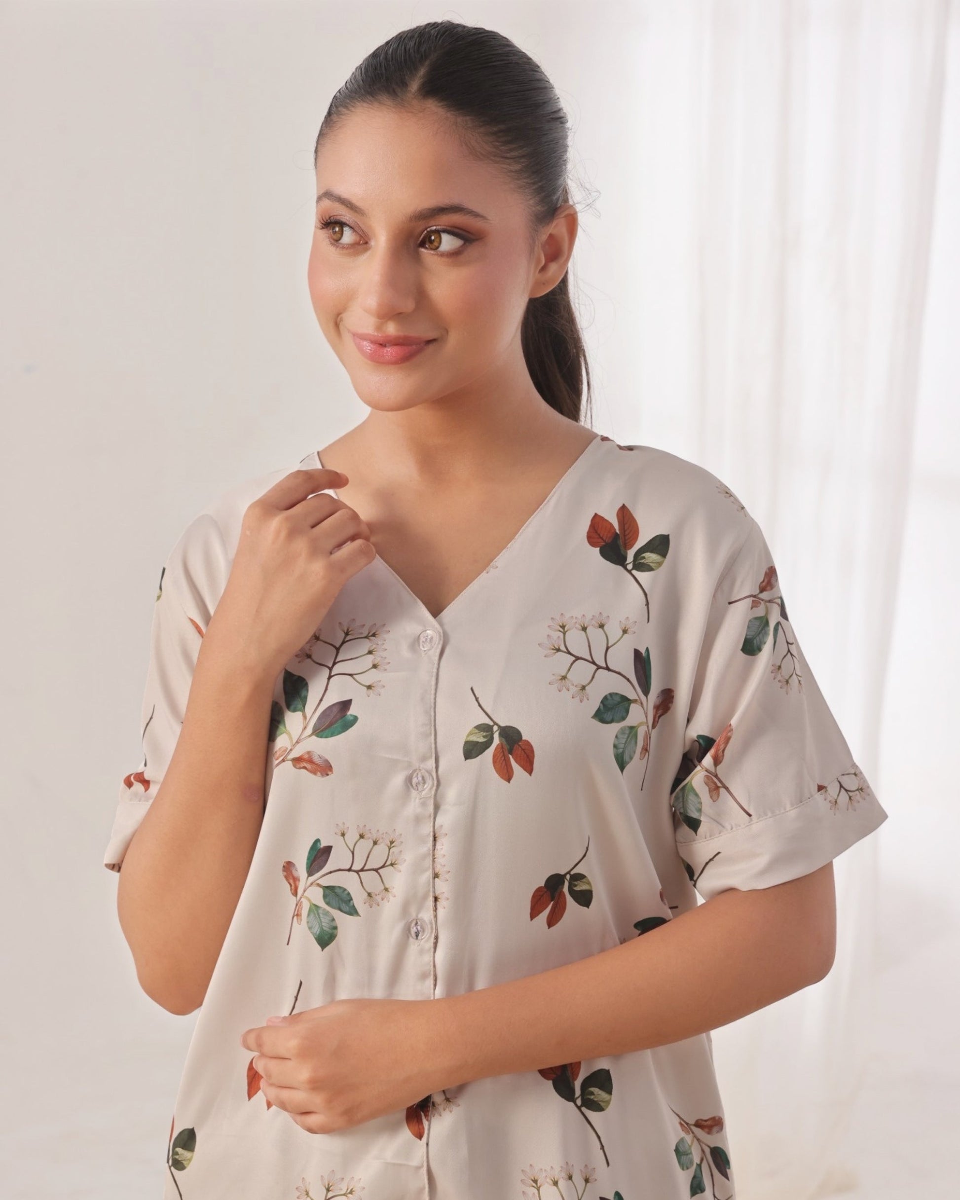 Buy Sajiero Silk Pajama Suit with Scrunchie - Lily Mist in Pakistan