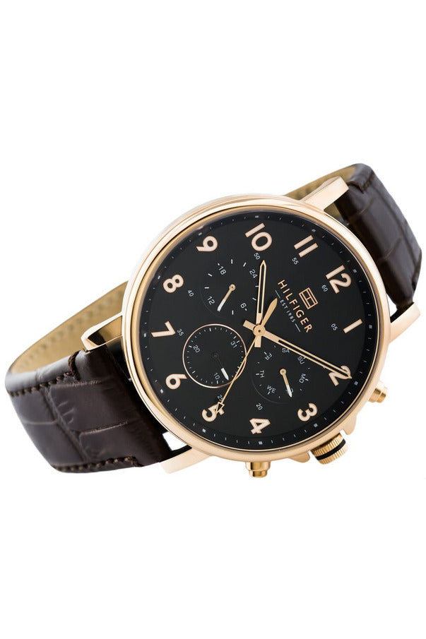 Buy Tommy Hilfiger Mens Quartz Brown Leather Strap Black Dial 45mm Watch - 1710379 in Pakistan