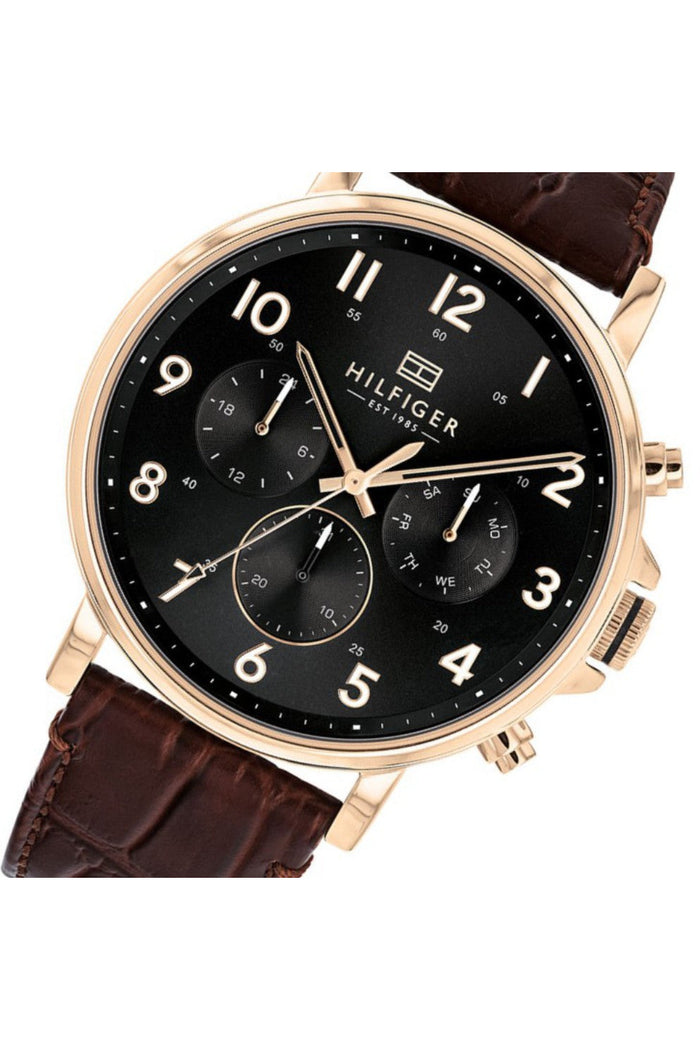 Buy Tommy Hilfiger Mens Quartz Brown Leather Strap Black Dial 45mm Watch - 1710379 in Pakistan