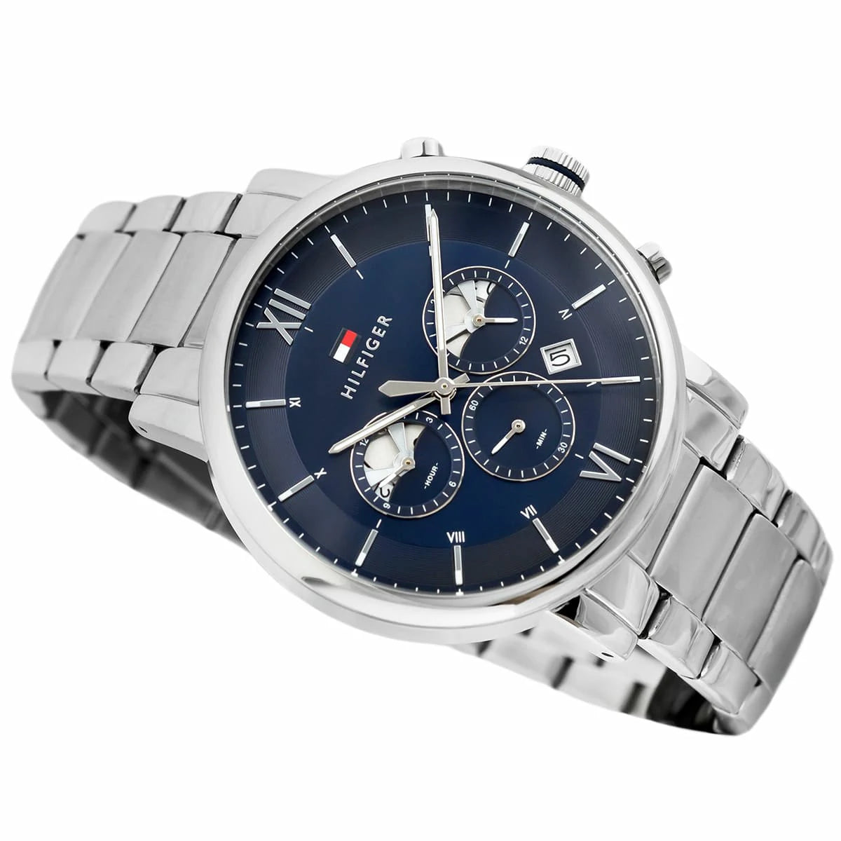 Buy Tommy Hilfiger Evan Blue Dial Silver Steel Strap Watch for Men - 1710409 in Pakistan