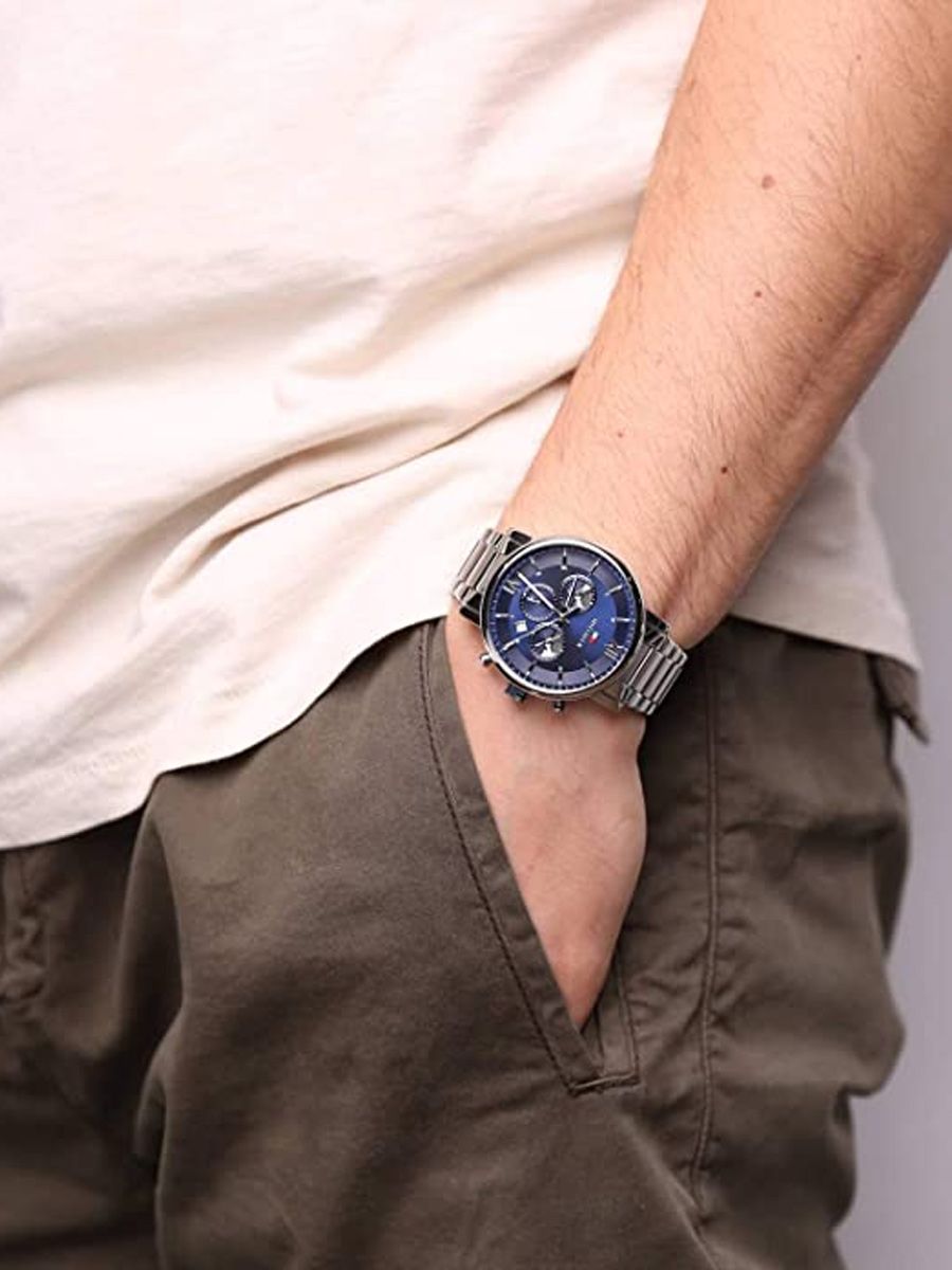 Buy Tommy Hilfiger Evan Blue Dial Silver Steel Strap Watch for Men - 1710409 in Pakistan