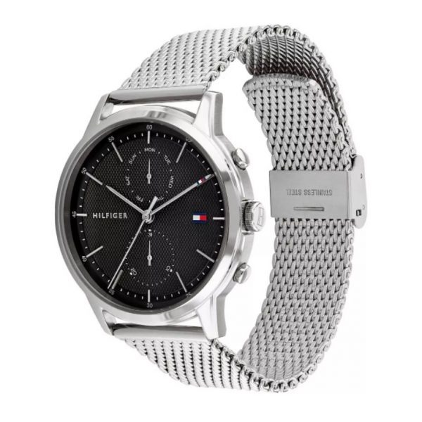 Buy Tommy Hilfiger Easton Black Dial Silver Mesh Bracelet Watch for Men - 1710433 in Pakistan