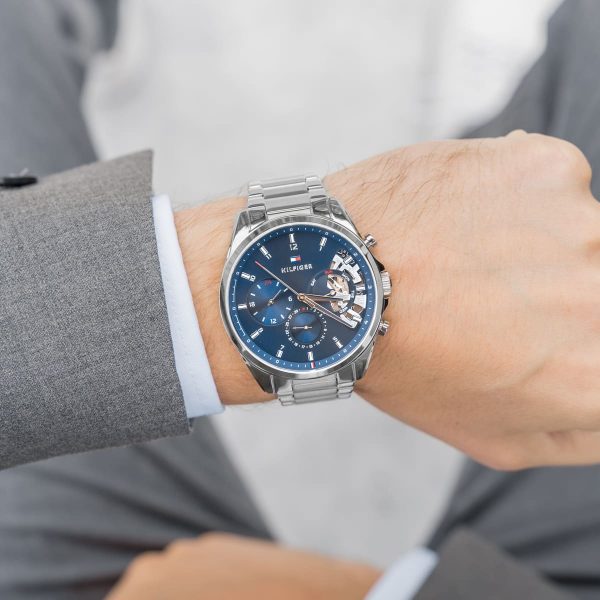 Buy Tommy Hilfiger Mens Quartz Silver Stainless Steel Blue Dial 44mm Watch - 1710448 in Pakistan