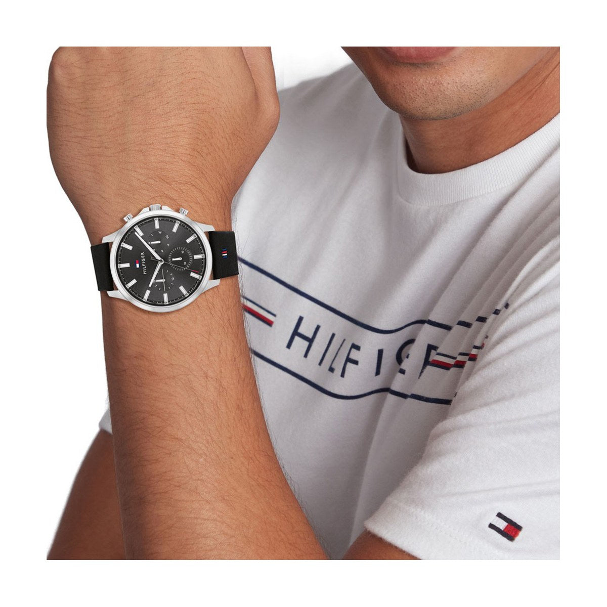 Buy Tommy Hilfiger Mens Quartz Black Leather Strap Grey Dial 44mm Watch - 1710495 in Pakistan