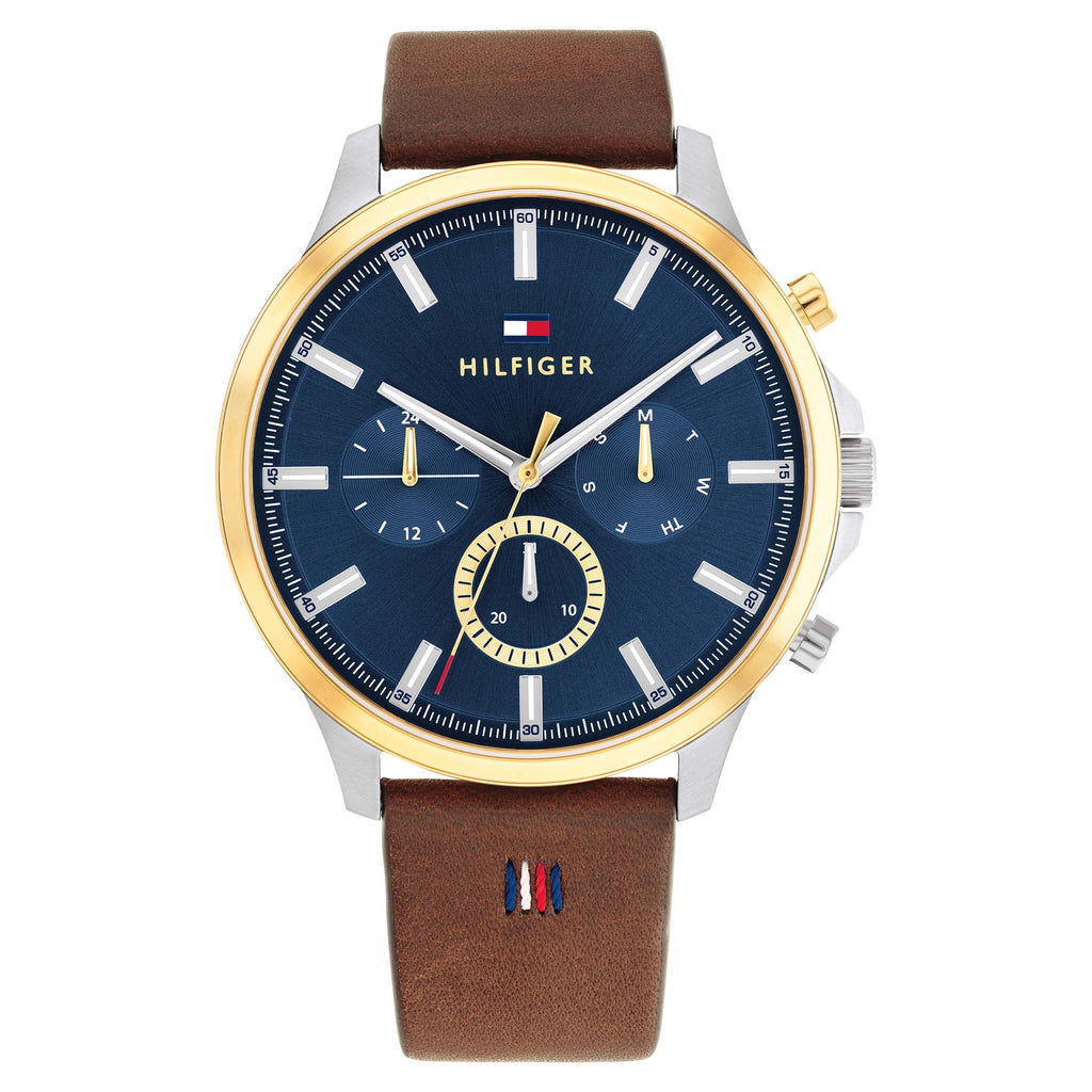 Buy Tommy Hilfiger Mens Quartz Brown Leather Strap Blue Dial 44mm Watch - 1710496 in Pakistan