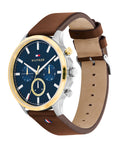 Buy Tommy Hilfiger Mens Quartz Brown Leather Strap Blue Dial 44mm Watch - 1710496 in Pakistan
