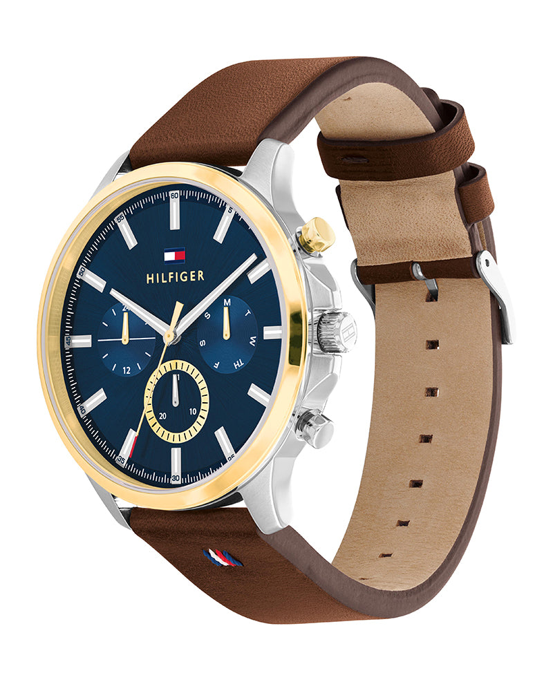 Buy Tommy Hilfiger Mens Quartz Brown Leather Strap Blue Dial 44mm Watch - 1710496 in Pakistan