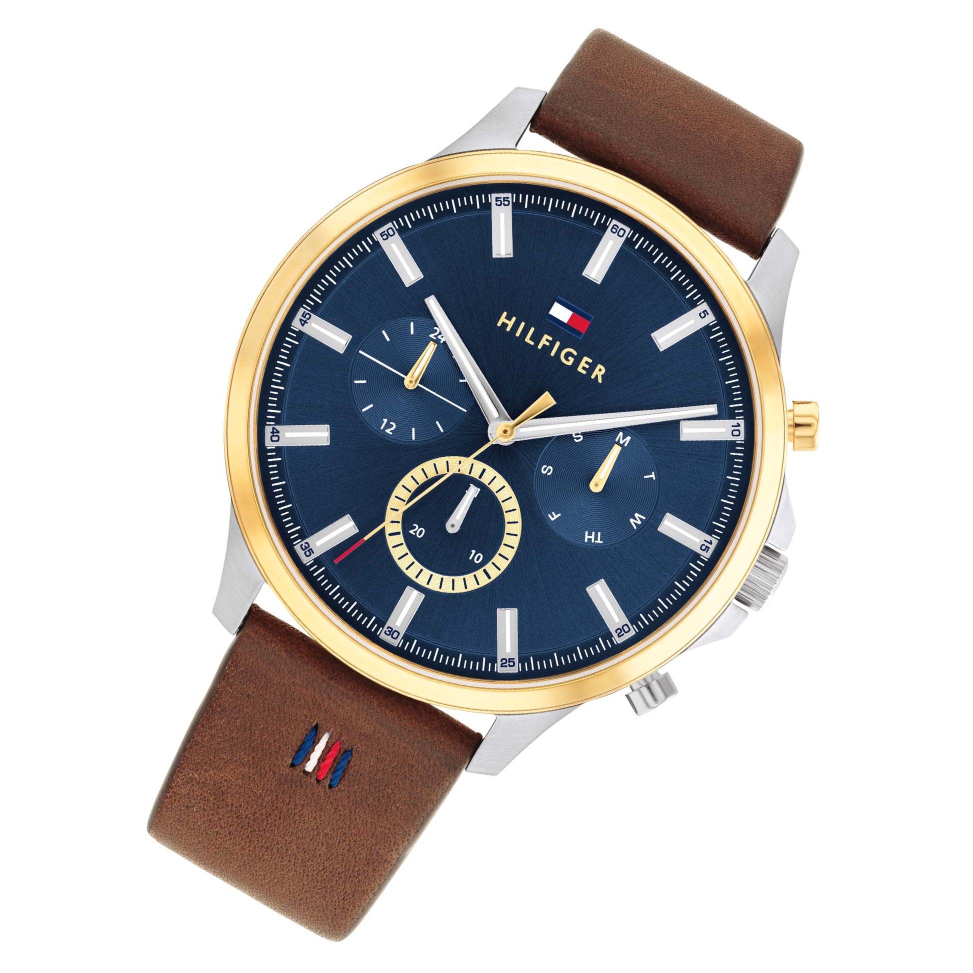 Buy Tommy Hilfiger Mens Quartz Brown Leather Strap Blue Dial 44mm Watch - 1710496 in Pakistan