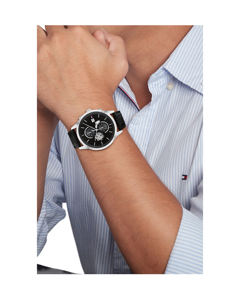 Buy Tommy Hilfiger Mens Quartz Black Leather Strap Black Dial 44mm Watch - 1710502 in Pakistan