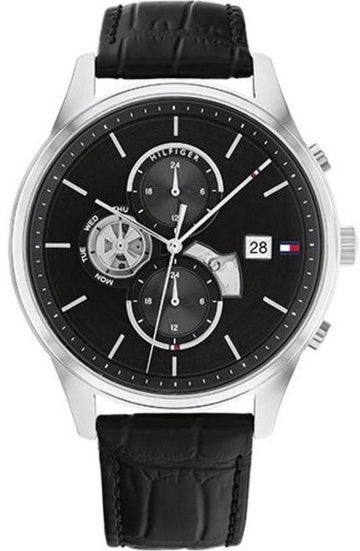 Buy Tommy Hilfiger Mens Quartz Black Leather Strap Black Dial 44mm Watch - 1710502 in Pakistan