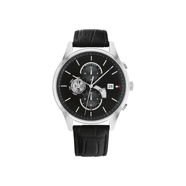 Buy Tommy Hilfiger Mens Quartz Black Leather Strap Black Dial 44mm Watch - 1710502 in Pakistan