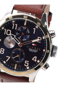 Buy Tommy Hilfiger Mens Quartz Brown Leather Strap Blue Dial 46mm Watch - 1791137 in Pakistan