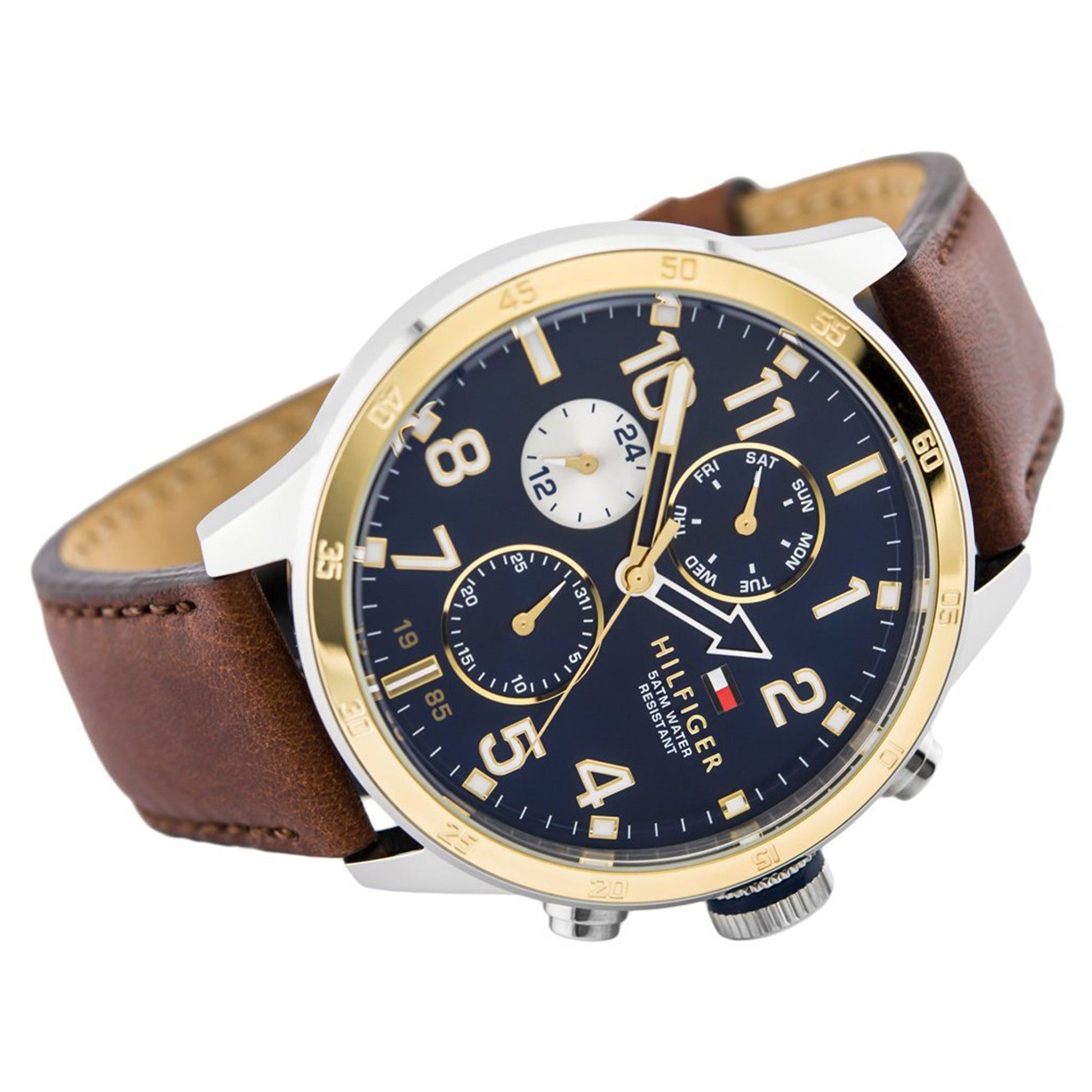 Buy Tommy Hilfiger Mens Quartz Brown Leather Strap Blue Dial 46mm Watch - 1791137 in Pakistan