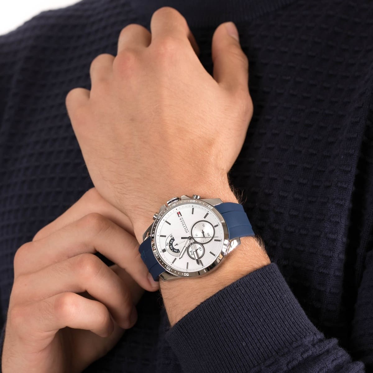 Buy Tommy Hilfiger Mens Quartz Blue Silicone Strap White Dial 46mm Watch - 1791349 in Pakistan