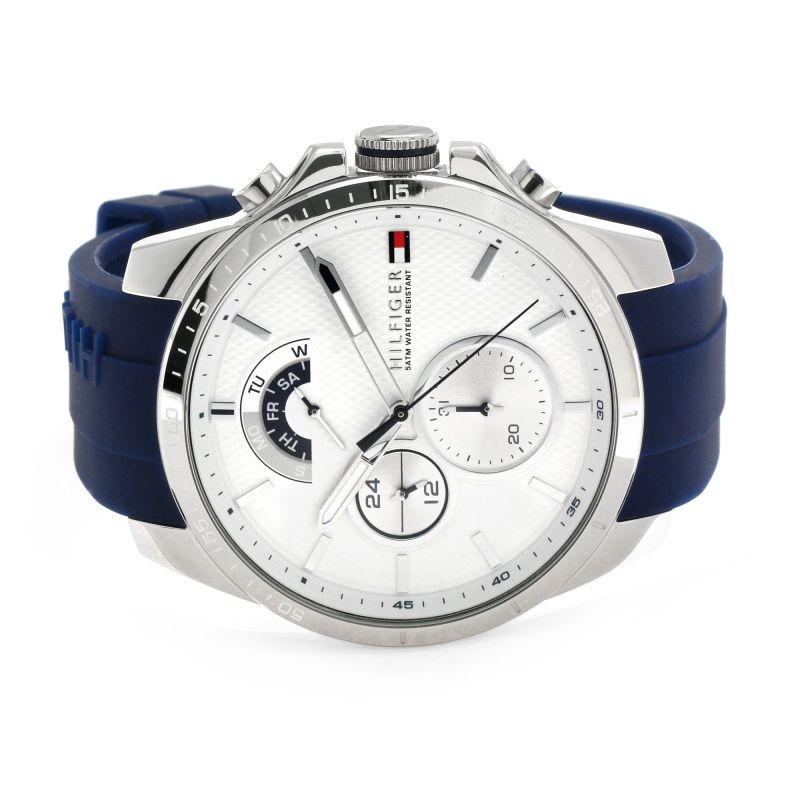 Buy Tommy Hilfiger Mens Quartz Blue Silicone Strap White Dial 46mm Watch - 1791349 in Pakistan