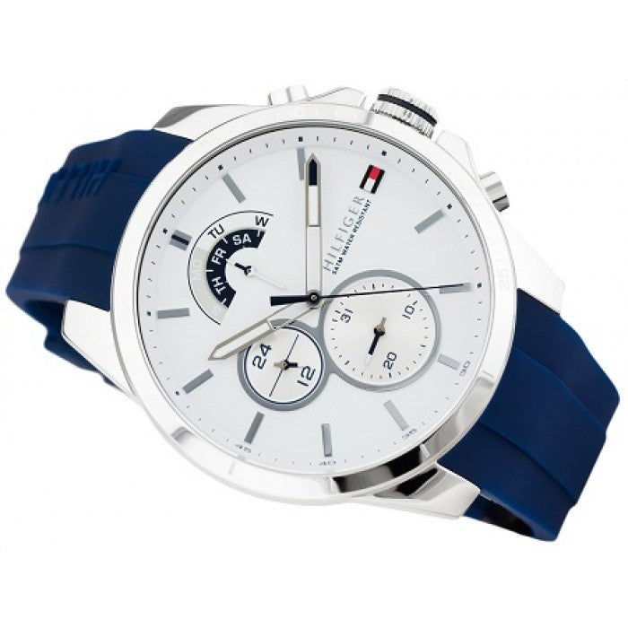 Buy Tommy Hilfiger Mens Quartz Blue Silicone Strap White Dial 46mm Watch - 1791349 in Pakistan