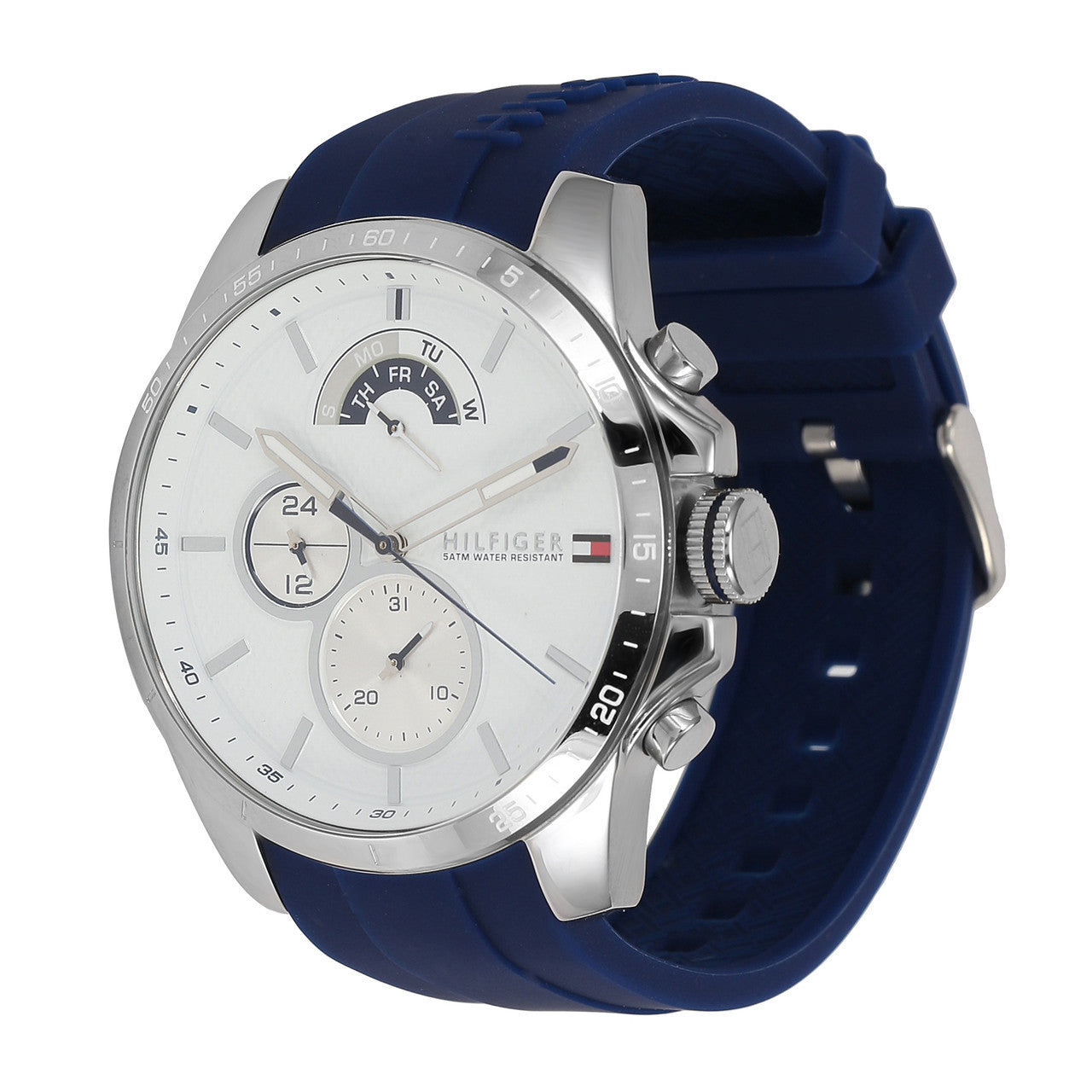 Buy Tommy Hilfiger Mens Quartz Blue Silicone Strap White Dial 46mm Watch - 1791349 in Pakistan