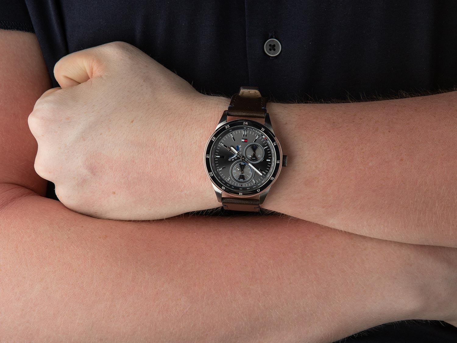 Buy Tommy Hilfiger Austin Grey Dial Brown Leather Strap Watch for Men - 1791637 in Pakistan