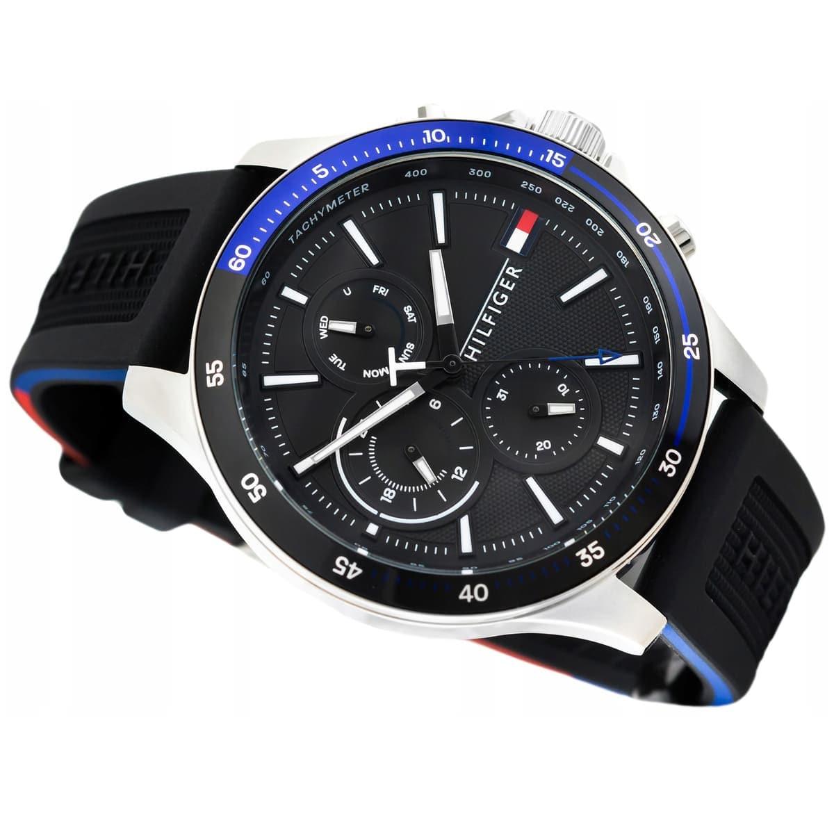 Buy Tommy Hilfiger Mens Quartz Silicone Strap Black Dial 46mm Watch - 1791724 in Pakistan