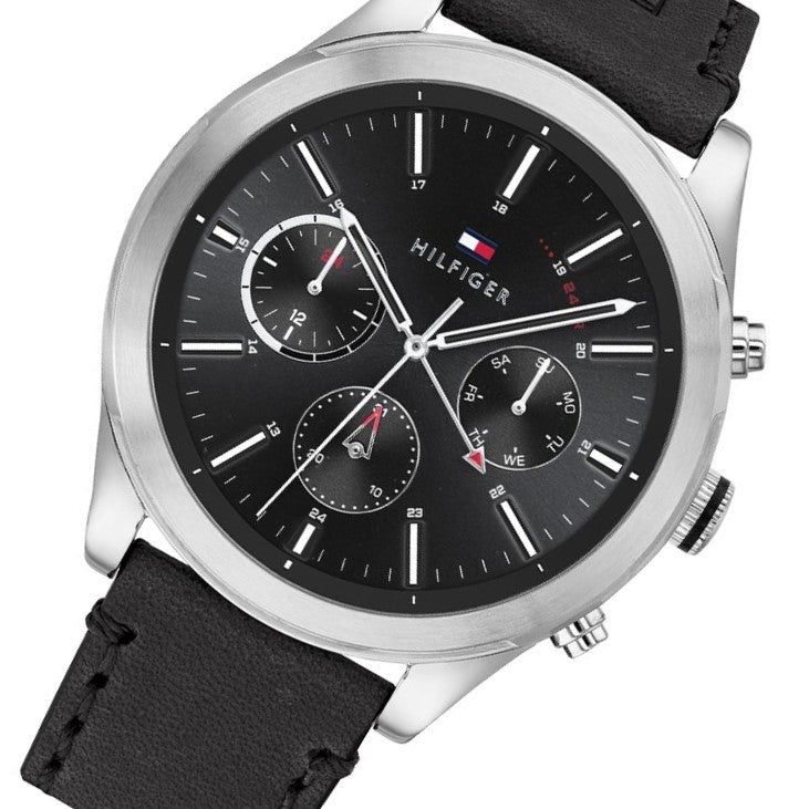 Buy Tommy Hilfiger Mens Quartz Black Leather Strap Black Dial 44mm Watch - 1791740 in Pakistan