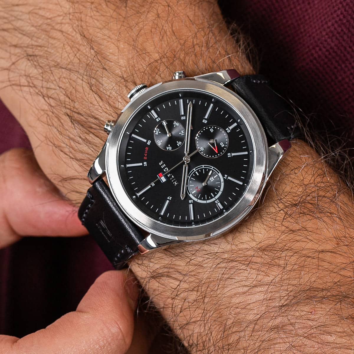 Buy Tommy Hilfiger Mens Quartz Black Leather Strap Black Dial 44mm Watch - 1791740 in Pakistan