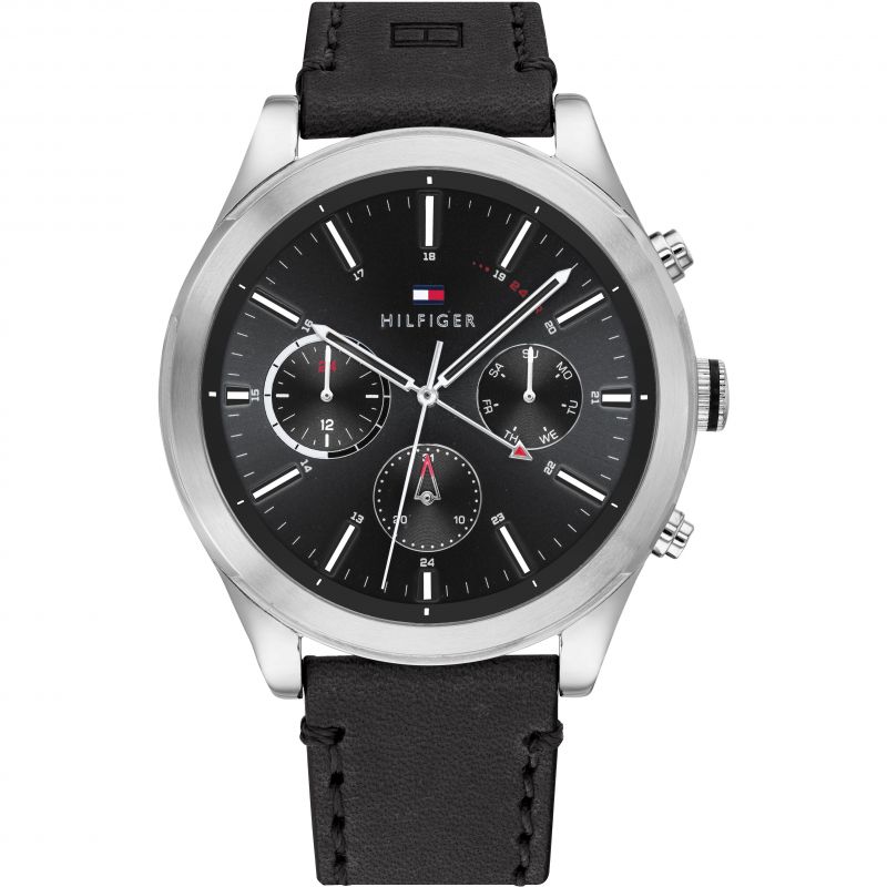 Buy Tommy Hilfiger Mens Quartz Black Leather Strap Black Dial 44mm Watch - 1791740 in Pakistan