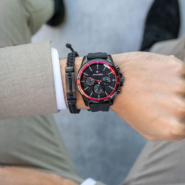 Buy Tommy Hilfiger Mens Quartz Silicone Strap Black Dial 45mm Watch - 1791793 in Pakistan