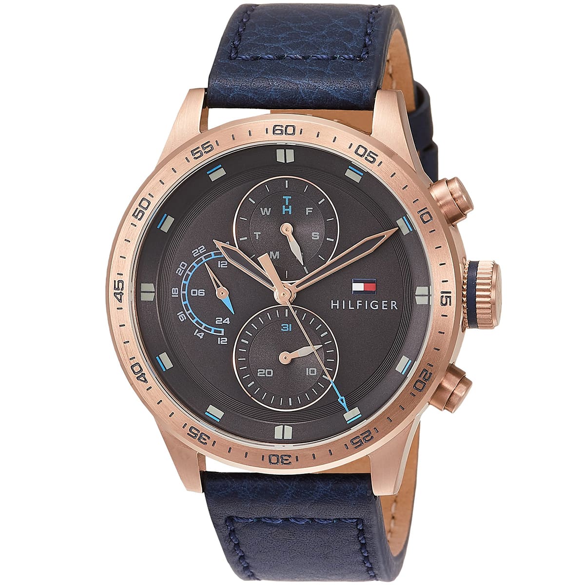 Buy Tommy Hilfiger Mens Quartz Blue Leather Strap Grey Dial 46mm Watch - 1791808 in Pakistan