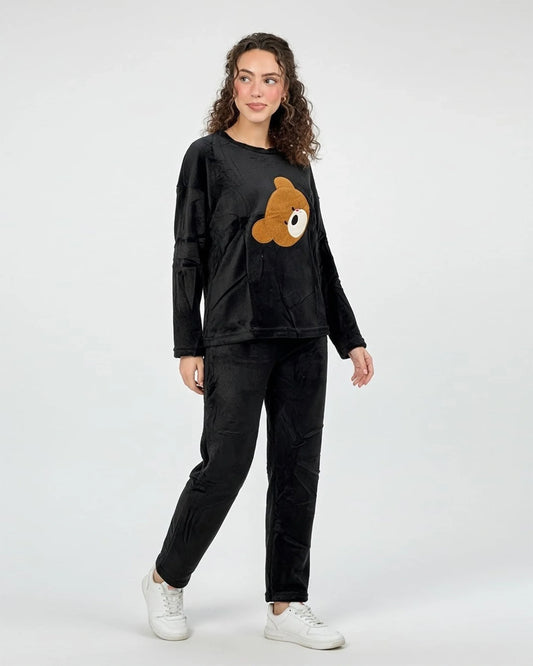 Buy Sajiero Fleece Pajama Suit Bear - Black in Pakistan