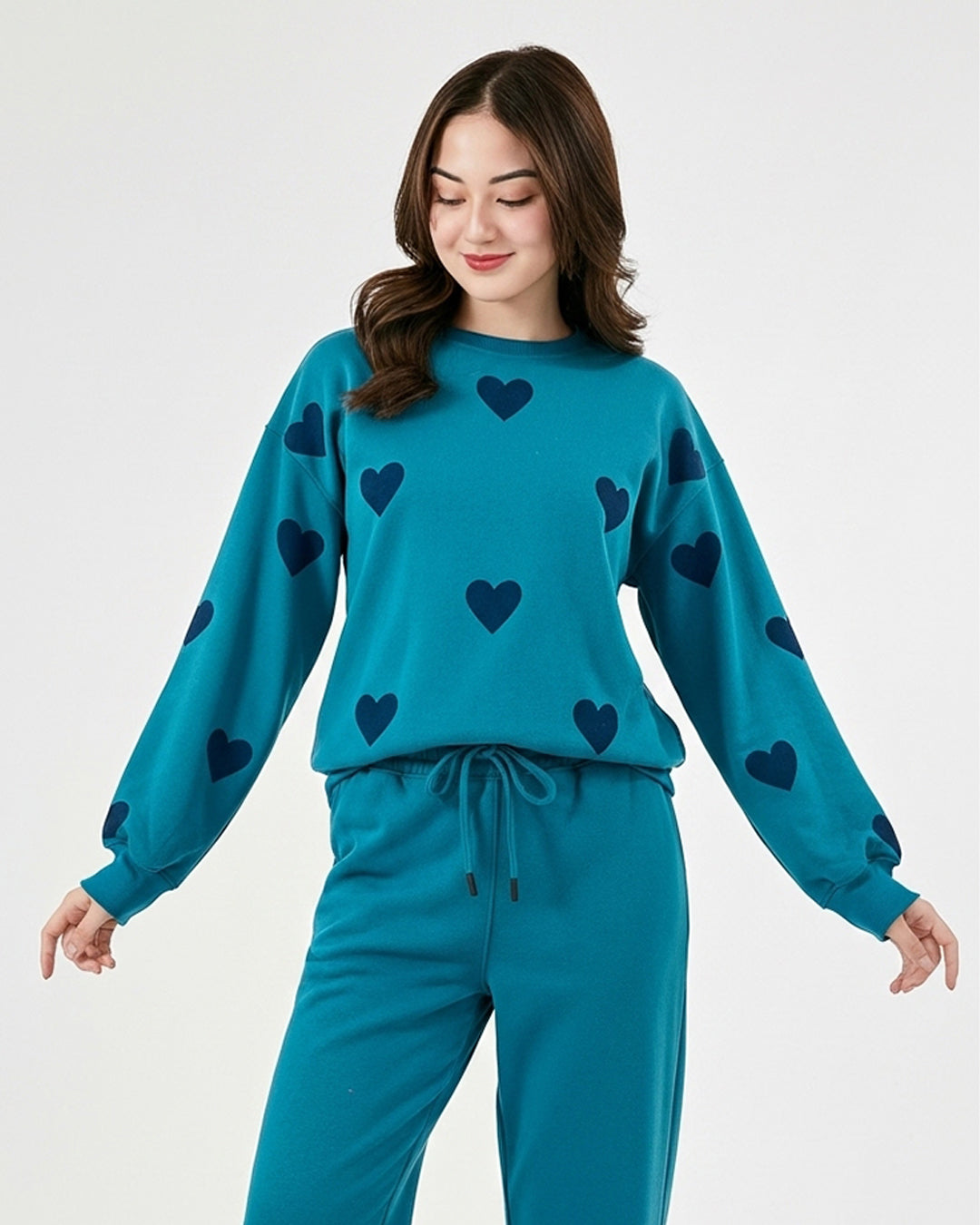 Buy Sajiero Fleece Pajama Set – Heart Cozy - Sea Green in Pakistan