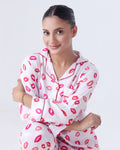 Buy Sajiero Silk Pajama Suit with Scrunchie - Lush Lips in Pakistan